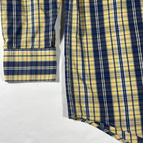 Izod mens yellow blue white tartan plaid long sleeve button down shirt - size M - Picture 5 of 8